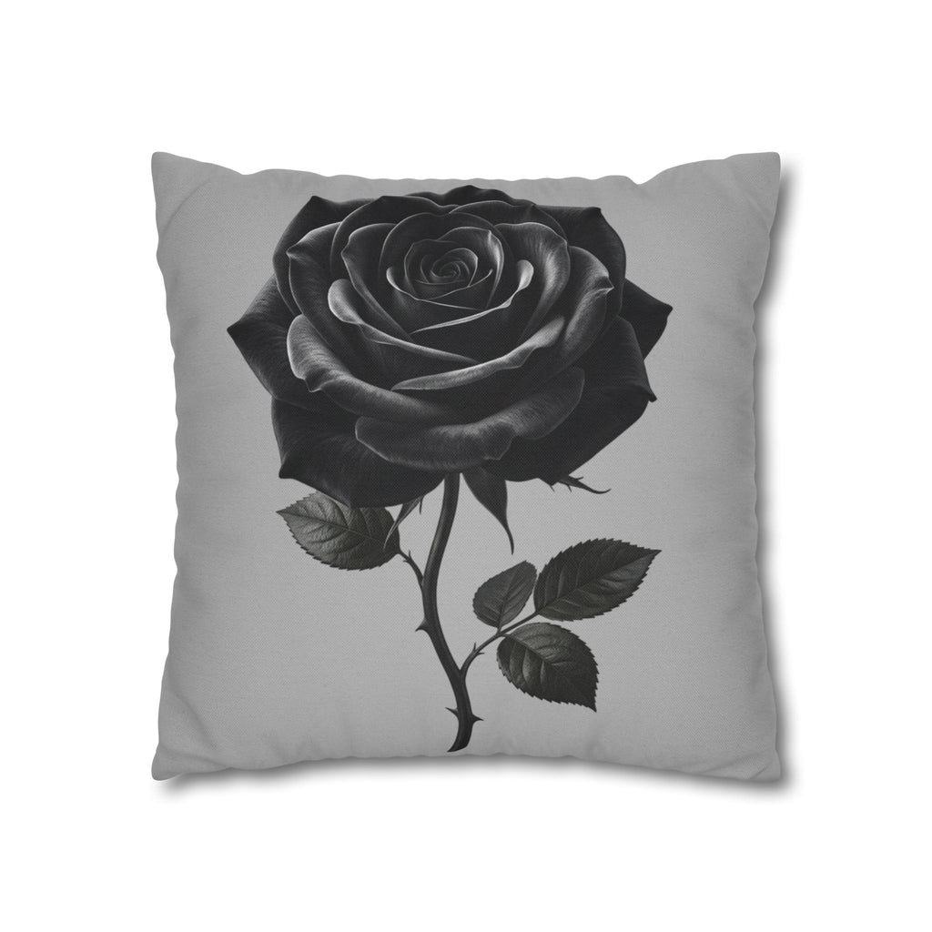 Black Rose Grey Spun Polyester Square Pillowcase