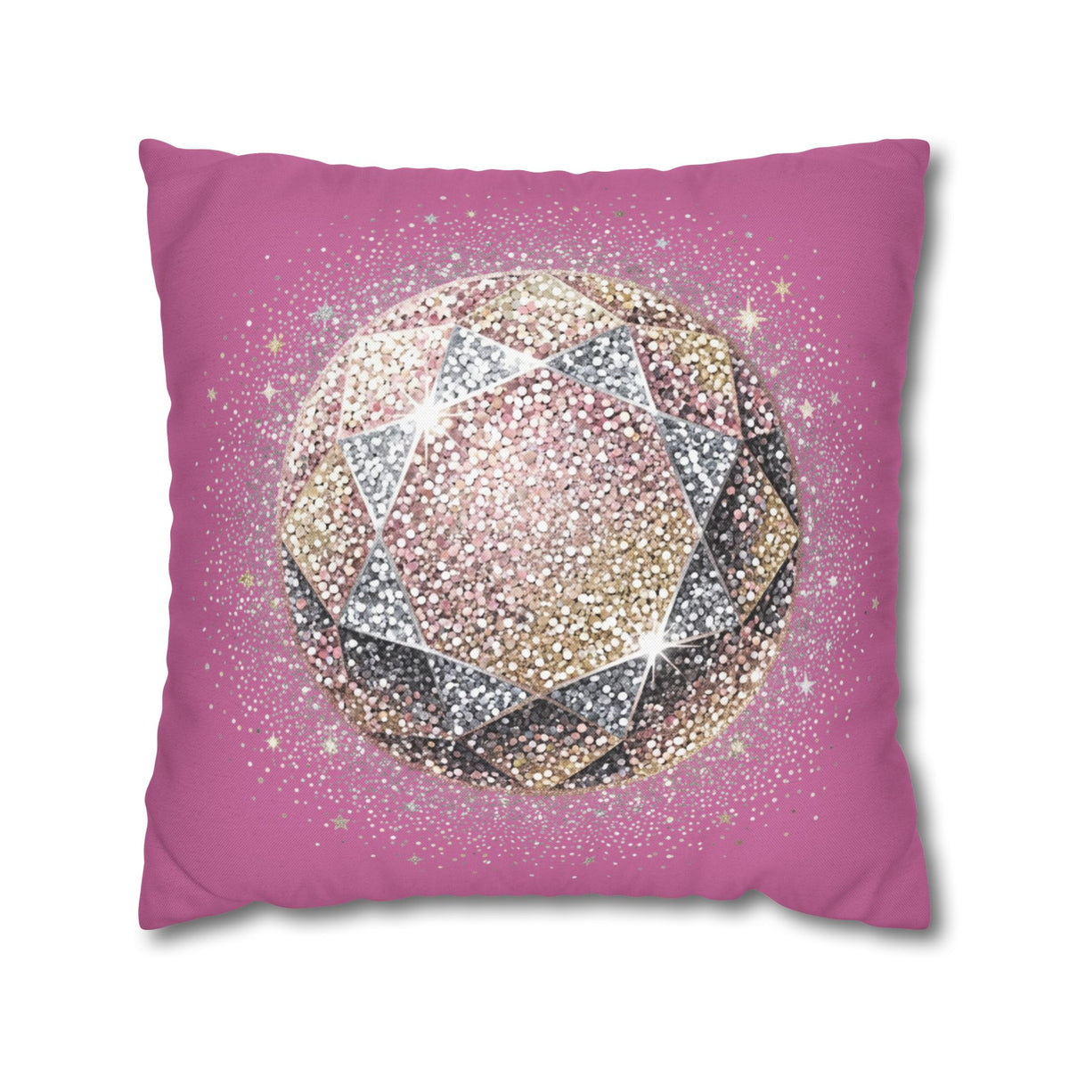 Glittery Light Pink Spun Polyester Square Pillowcase