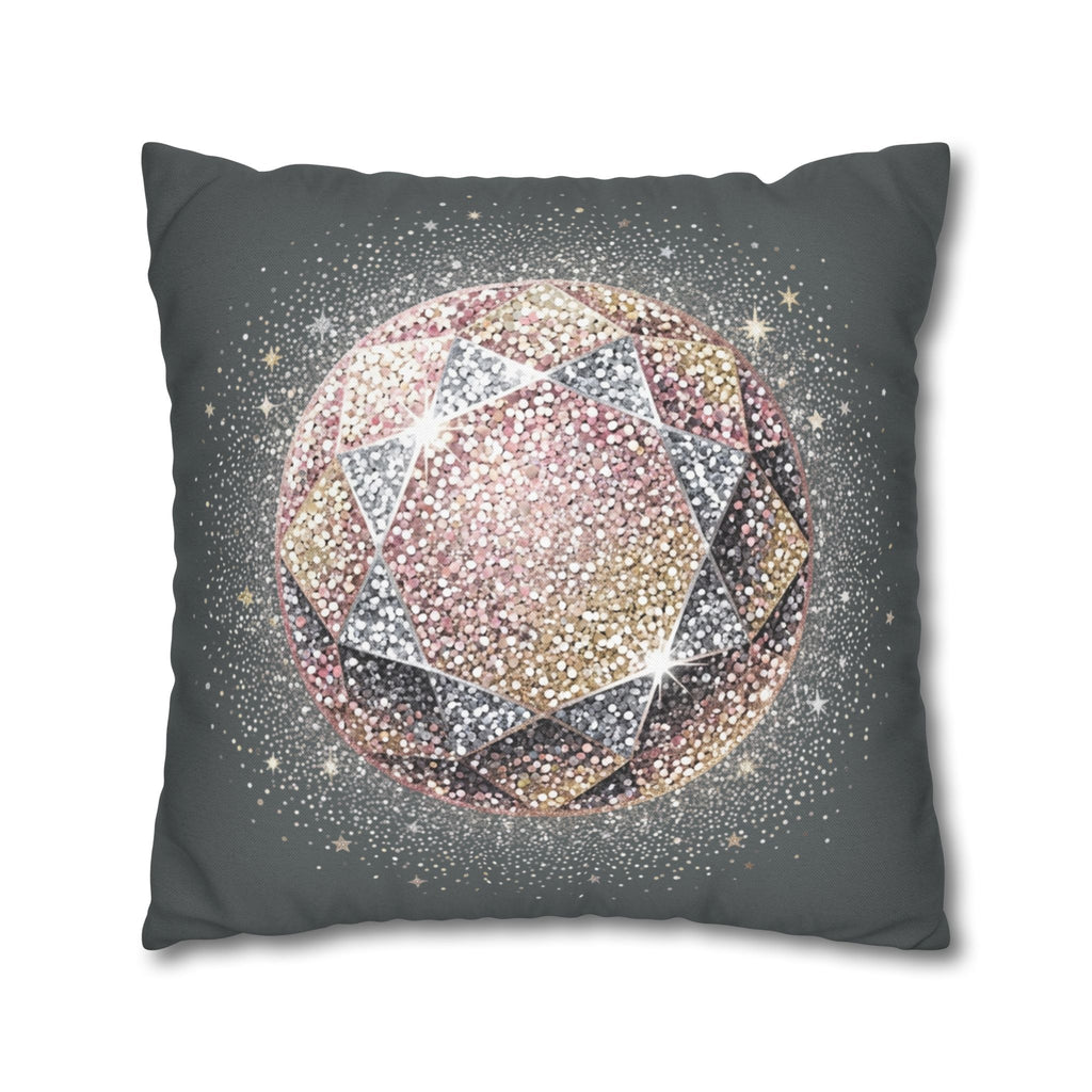 Glittery Dark Grey Spun Polyester Square Pillowcase