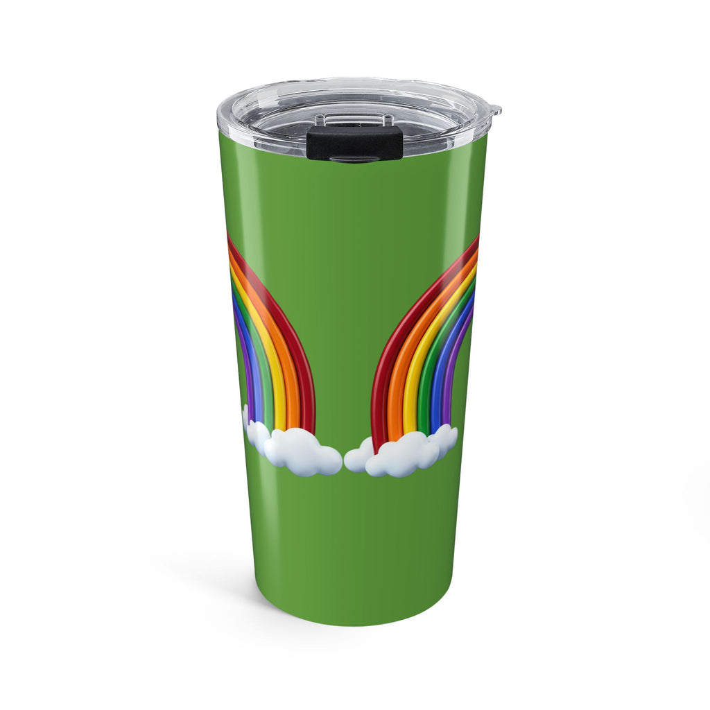 20oz Rainbow Tumbler — Insulated Travel Cup with Rainbow & Clouds