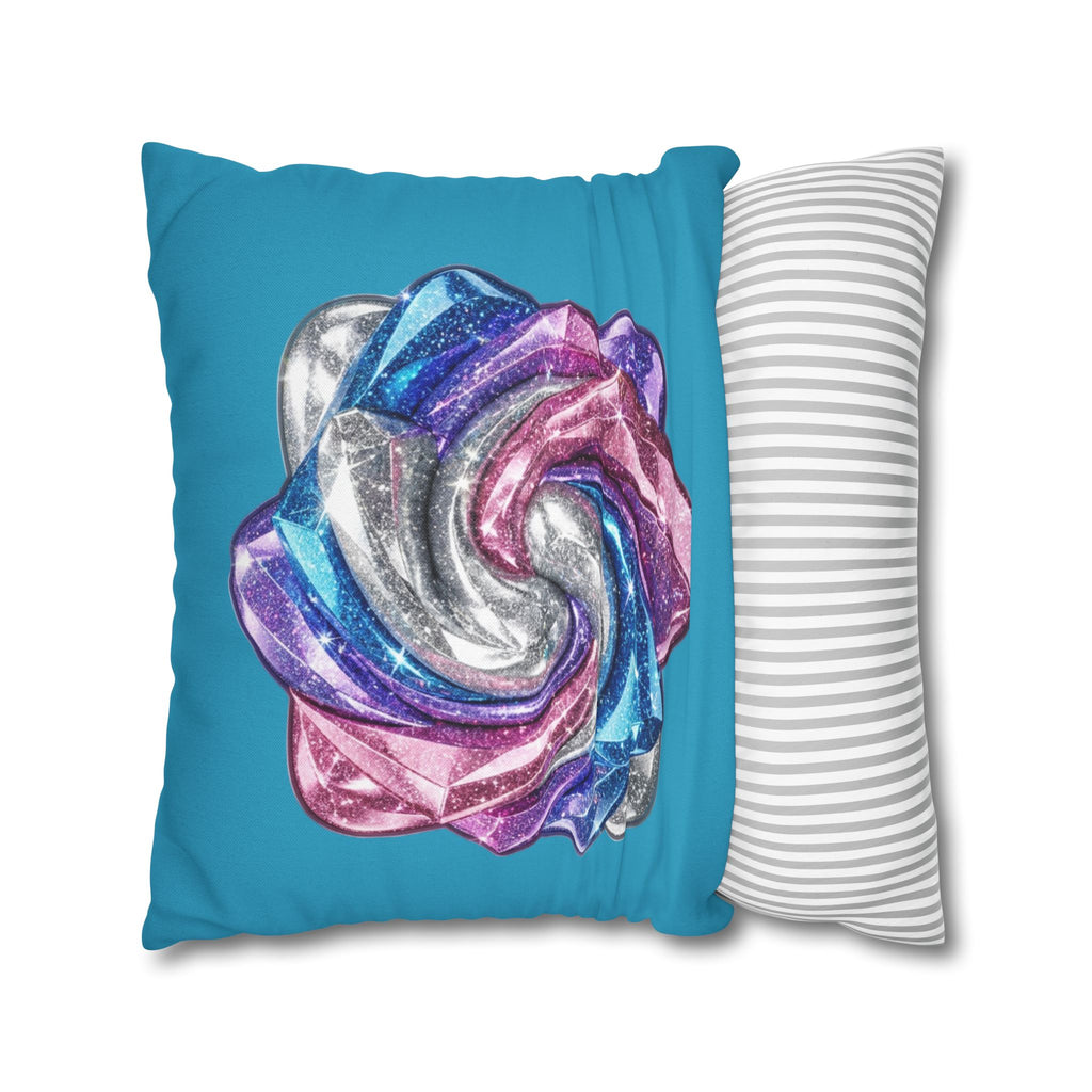 3D Glitter Design Turquoise Spun Polyester Square Pillowcase