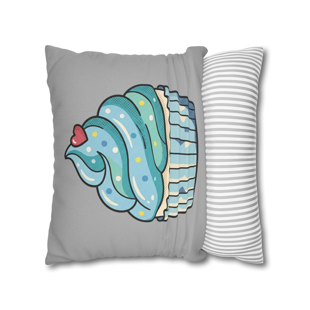Cupcake Pillowcase — Cute Blue Dessert Decorative Throw Pillow- Light Grey