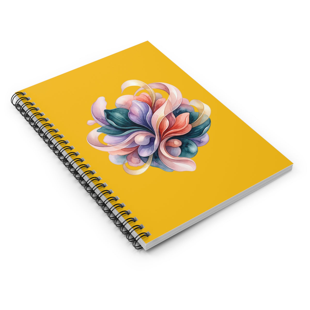 Floral Swirl Spiral Notebook — Yellow Ruled Journal