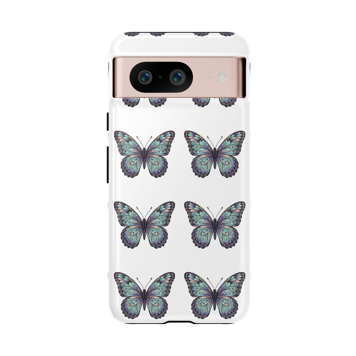 Butterfly Pattern Tough Phone Case — Vintage Teal Floral Protective Cover