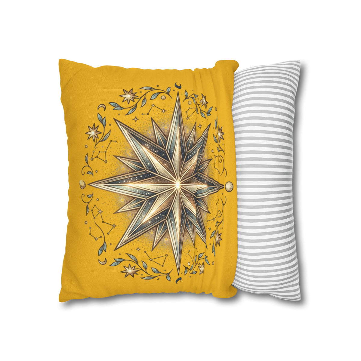 Star Print Yellow Spun Polyester Square Pillowcase