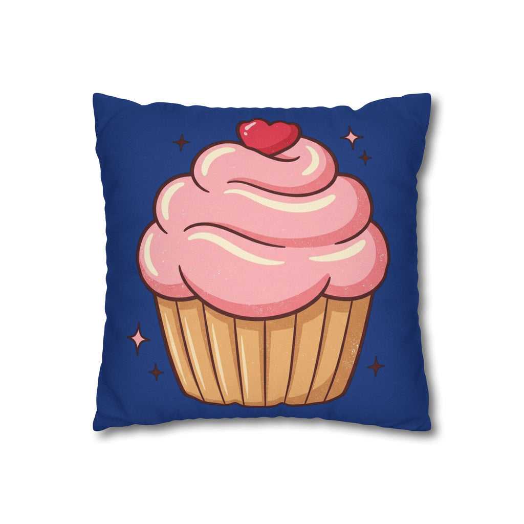 Pink Cupcake Spun Polyester Square Pillowcase- Navy