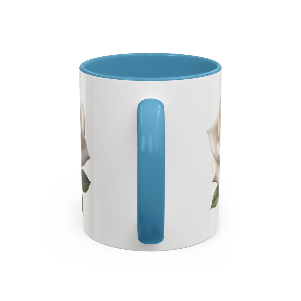 White Rose Accent Coffee Mug — Elegant Floral 11/15oz Ceramic