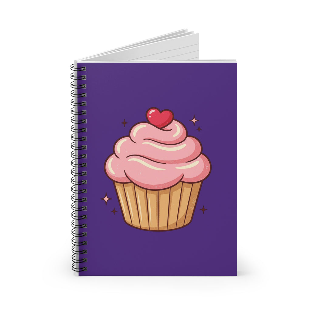 Pink Cupcake Spiral Notebook - Ruled Line- Dark Purple