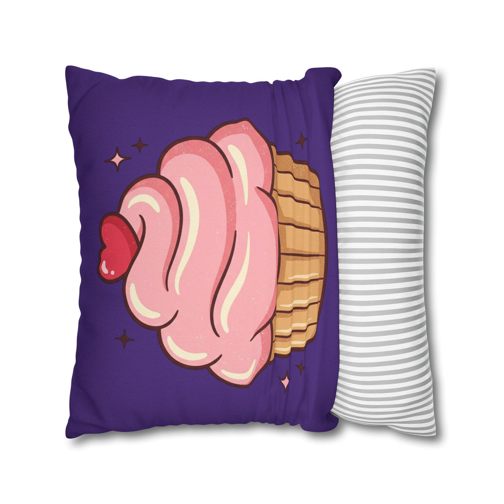Pink Cupcake Spun Polyester Square Pillowcase- Dark Purple
