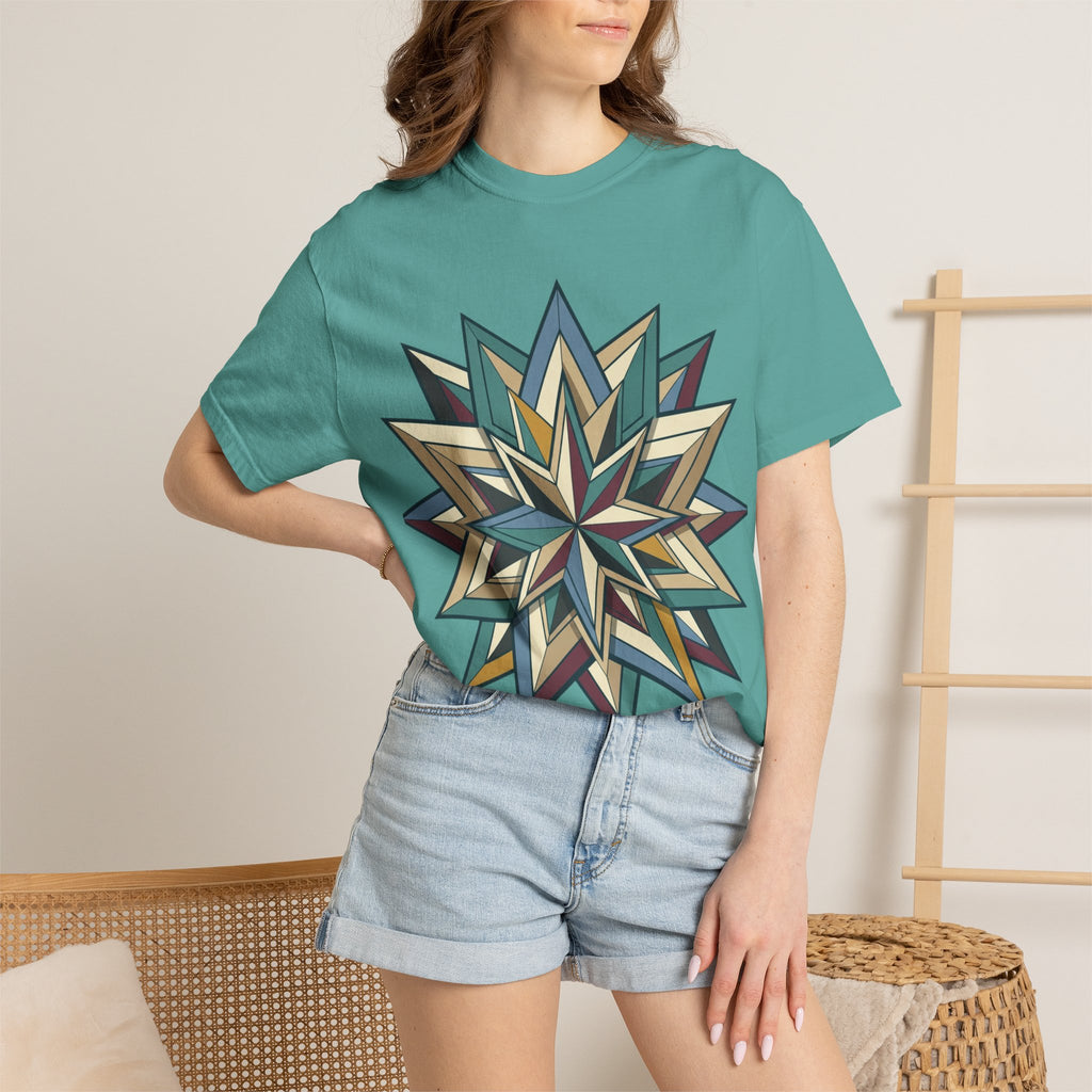 Geometric Starburst T-Shirt — Vintage Compass Rose Graphic Tee
