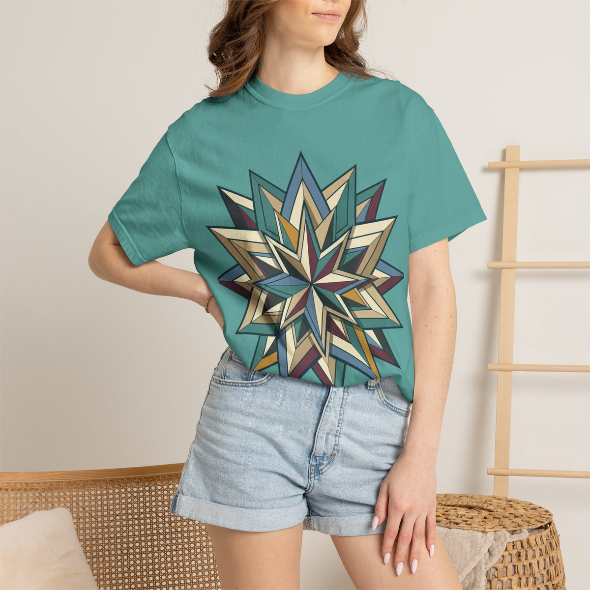 Geometric Starburst T-Shirt — Vintage Compass Rose Graphic Tee