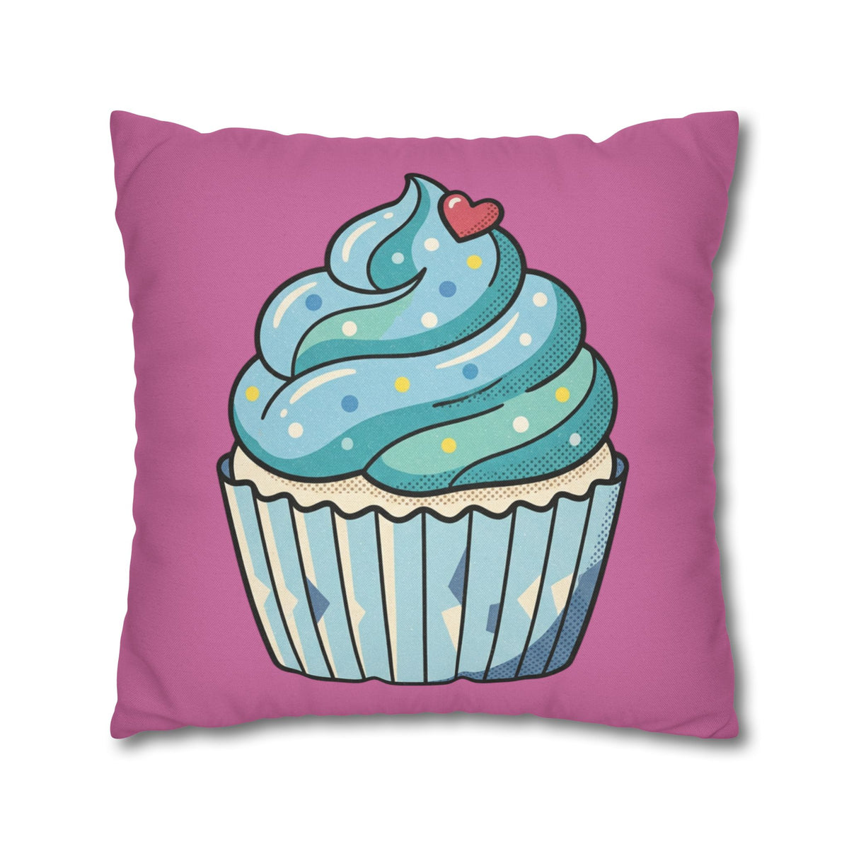 Cupcake Pillowcase — Cute Blue Frosting Decorative Throw Pillow- Light Pink
