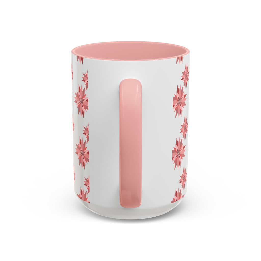 Pink Geometric Floral Accent Coffee Mug — 11/15oz