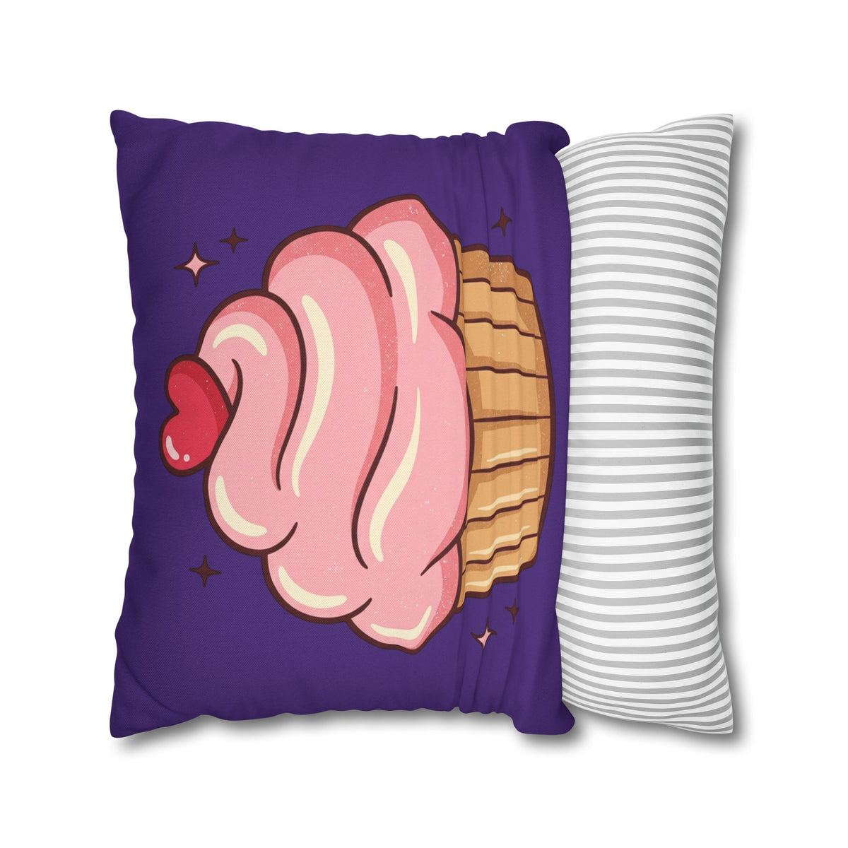 Pink Cupcake Spun Polyester Square Pillowcase- Dark Purple