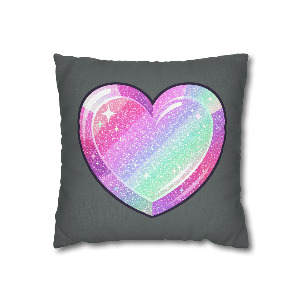 Pastel Glitter Heart Pillowcase Spun Polyester Square Pillowcase- Dark Grey