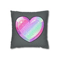 Pastel Glitter Heart Pillowcase Spun Polyester Square Pillowcase- Dark Grey