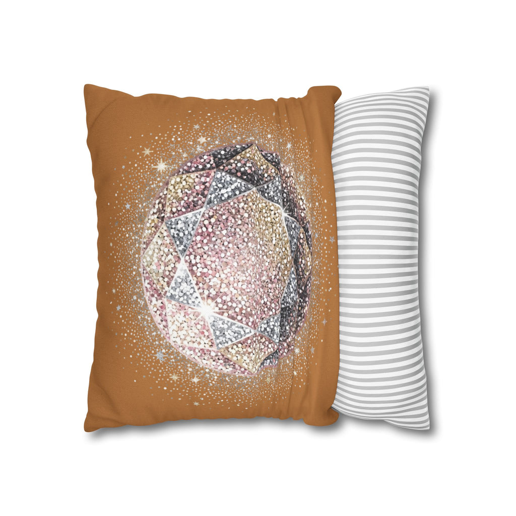 Glittery Light Brown Spun Polyester Square Pillowcase
