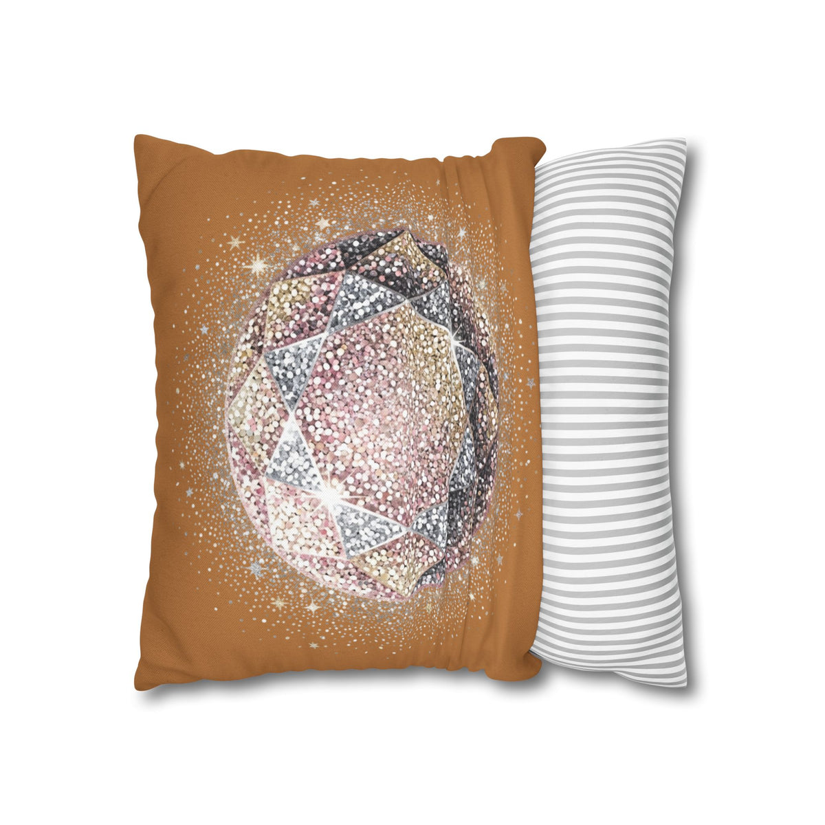 Glittery Light Brown Spun Polyester Square Pillowcase