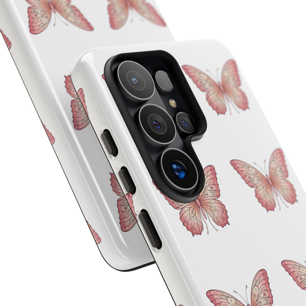 Pink Butterfly Tough Phone Case — Floral Pattern Protective Cover