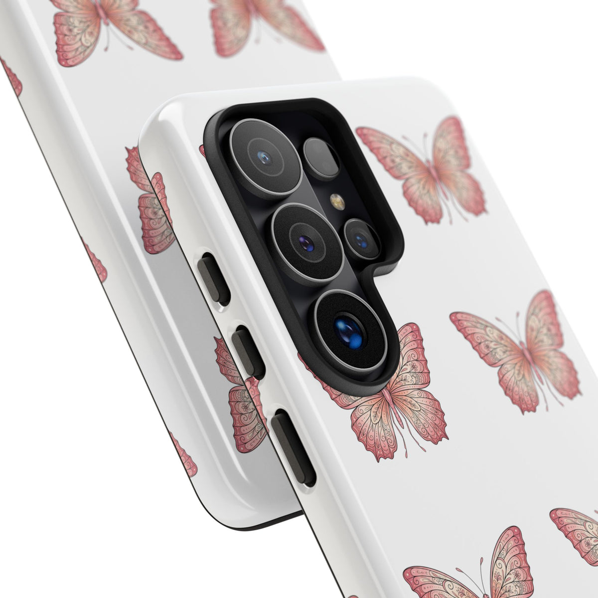 Pink Butterfly Tough Phone Case — Floral Pattern Protective Cover
