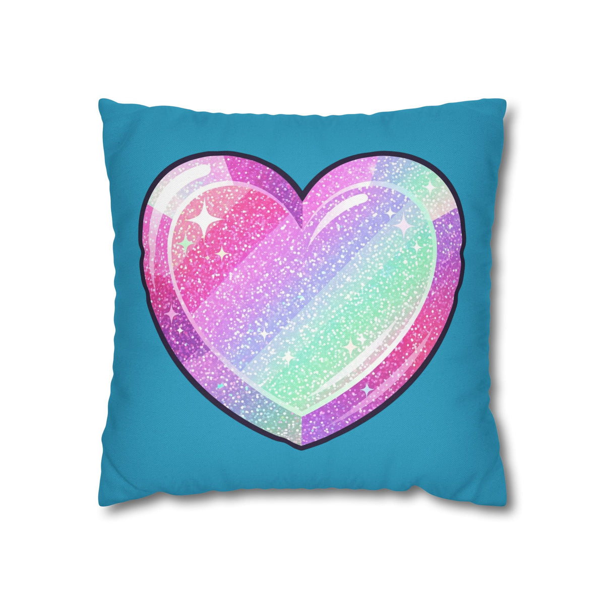 Pastel Glitter Heart Pillowcase Spun Polyester Square Pillowcase- Turquoise