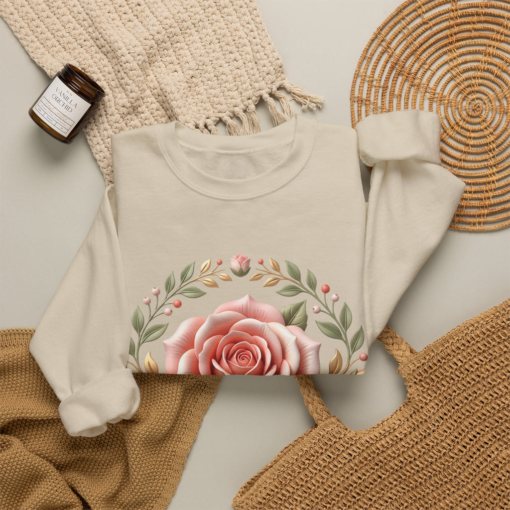 Rose Wreath Crewneck Sweatshirt — Vintage Floral Rose Pullover