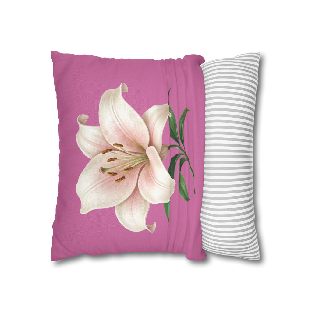 Pink Lily Decorative Pillow Cover — Floral Square Throw Pillowcase
