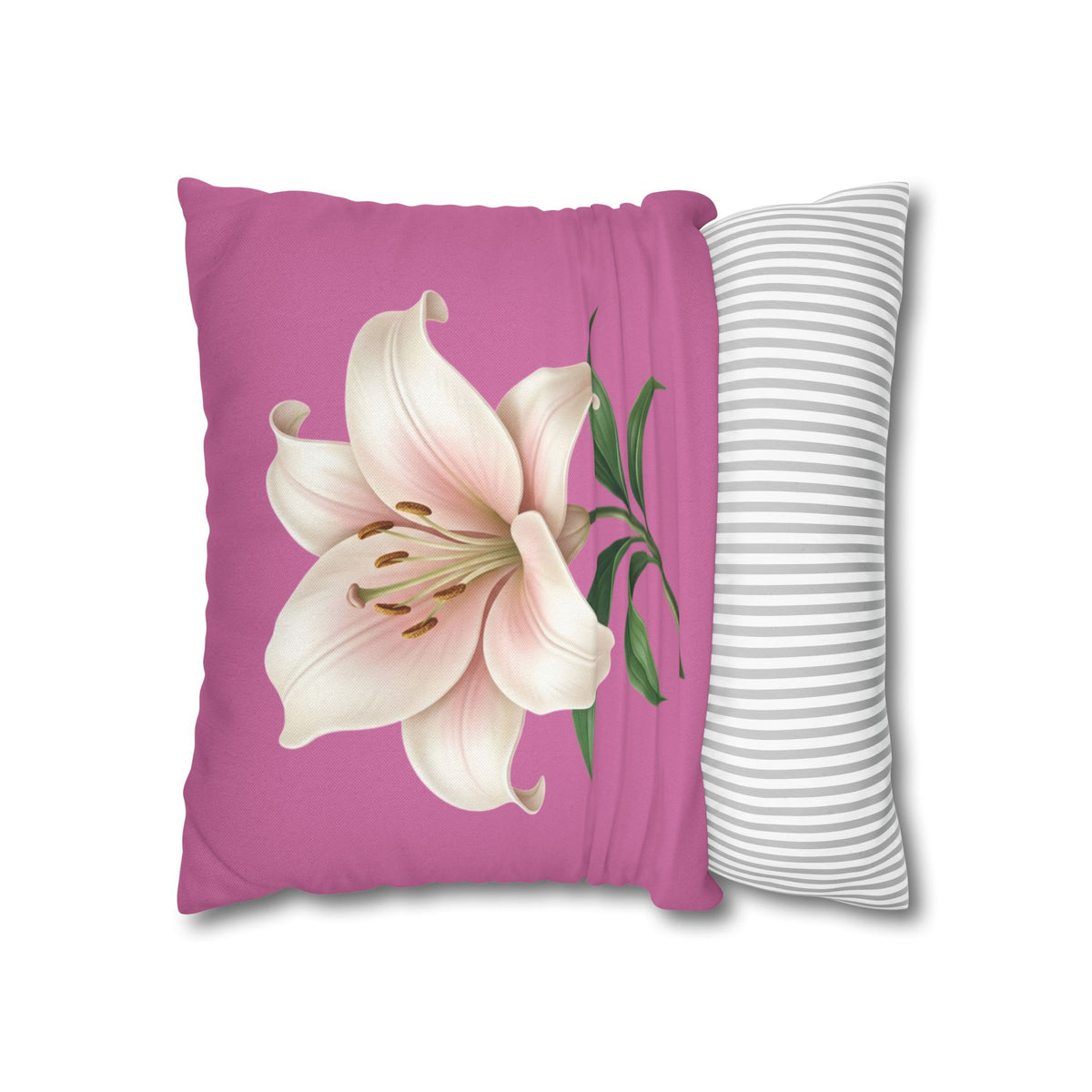 Pink Lily Decorative Pillow Cover — Floral Square Throw Pillowcase