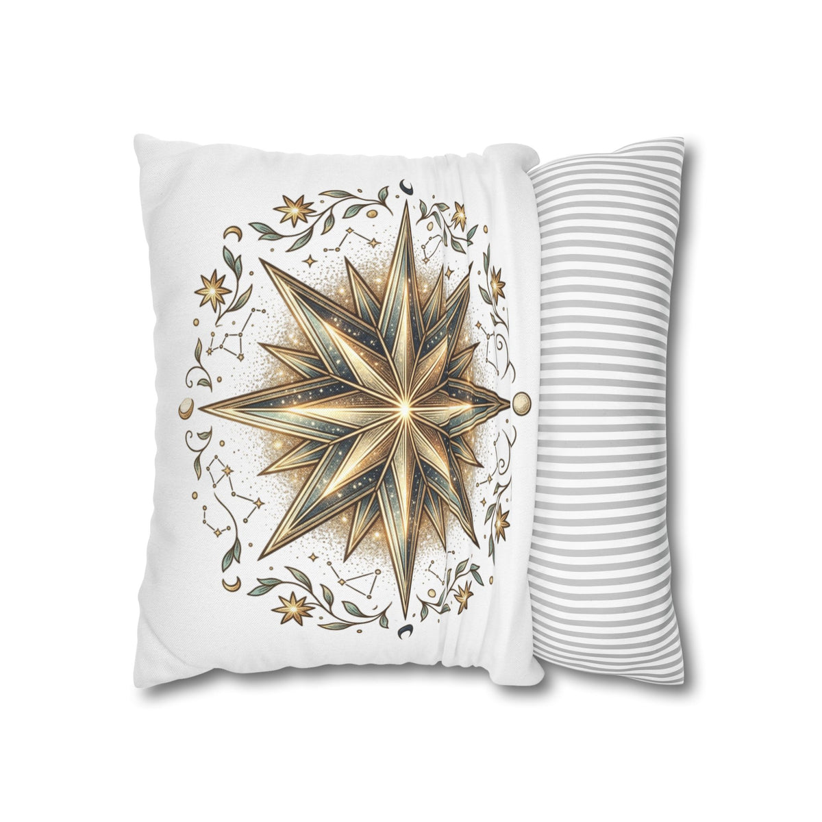 Gold Nautical Star Decorative Pillowcase — Coastal Boho Accent