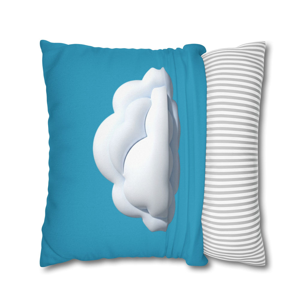 Cloud Print Turquoise Pillowcase – Cute White Cloud on Blue Decorative Throw Pillow Cover