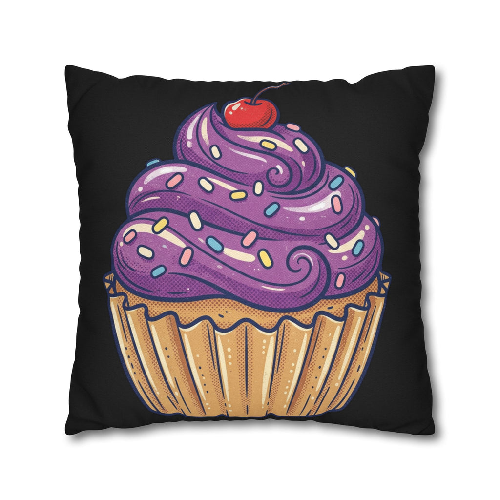Cupcake Art Pillowcase — Purple Frosting Decorative Throw Pillowcase- Black
