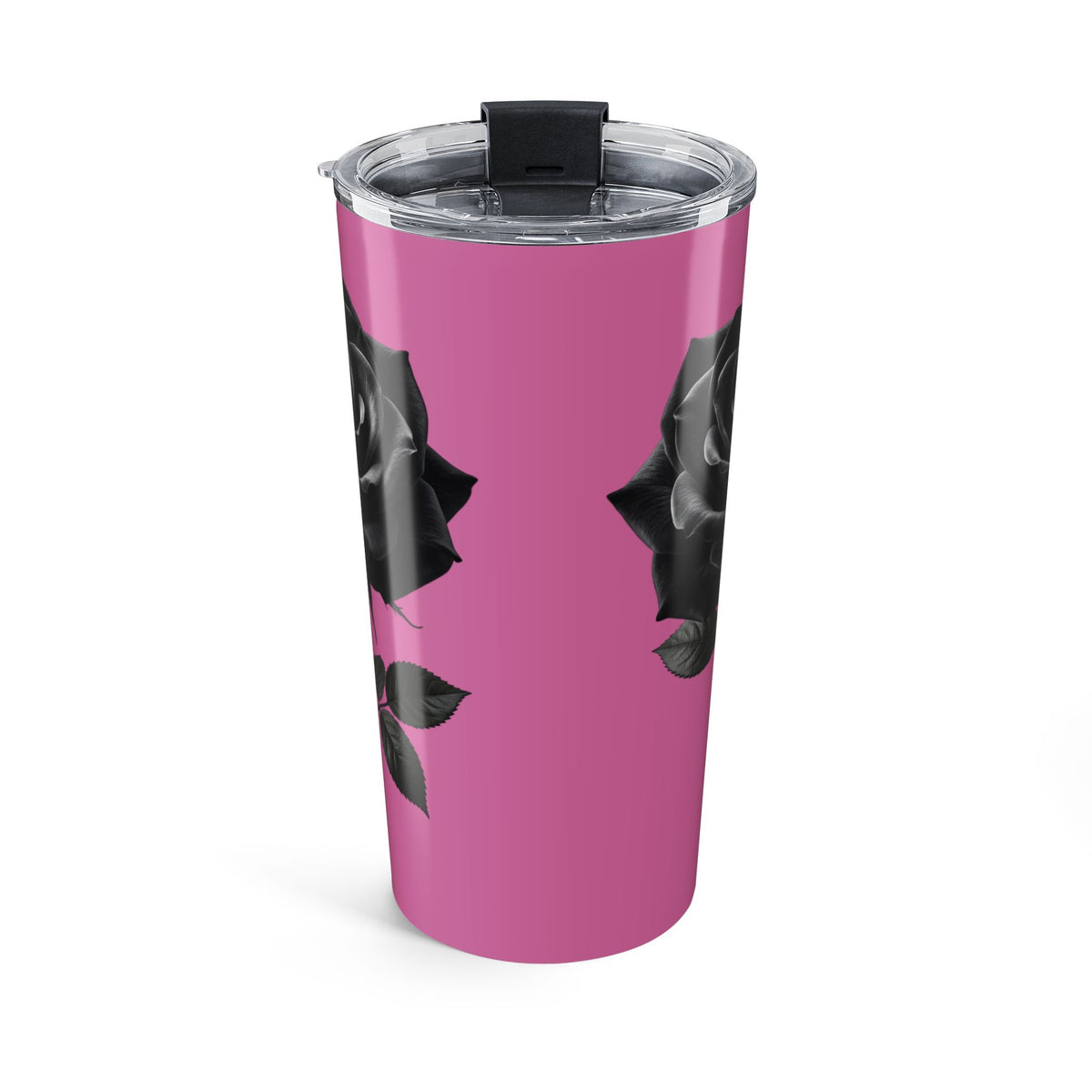 20oz Black Rose Tumbler — Light Pink Floral Insulated Travel Cup