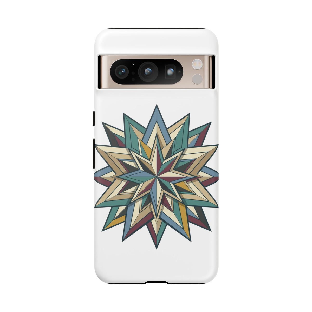 Geometric Star Phone Case — Teal & Earthtone Mandala Design
