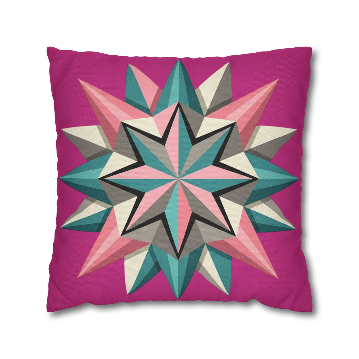 Geometric Starburst Throw Pillowcase — Pink Teal Modern Decorative Cushion Cover