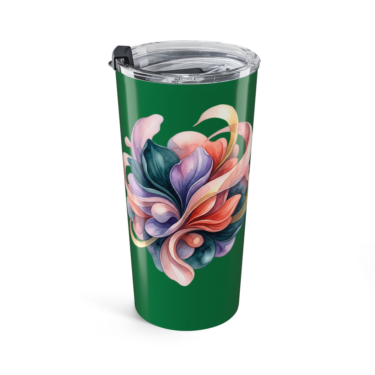 20oz Floral Swirl Tumbler – Colorful Abstract Flower Design on Emerald