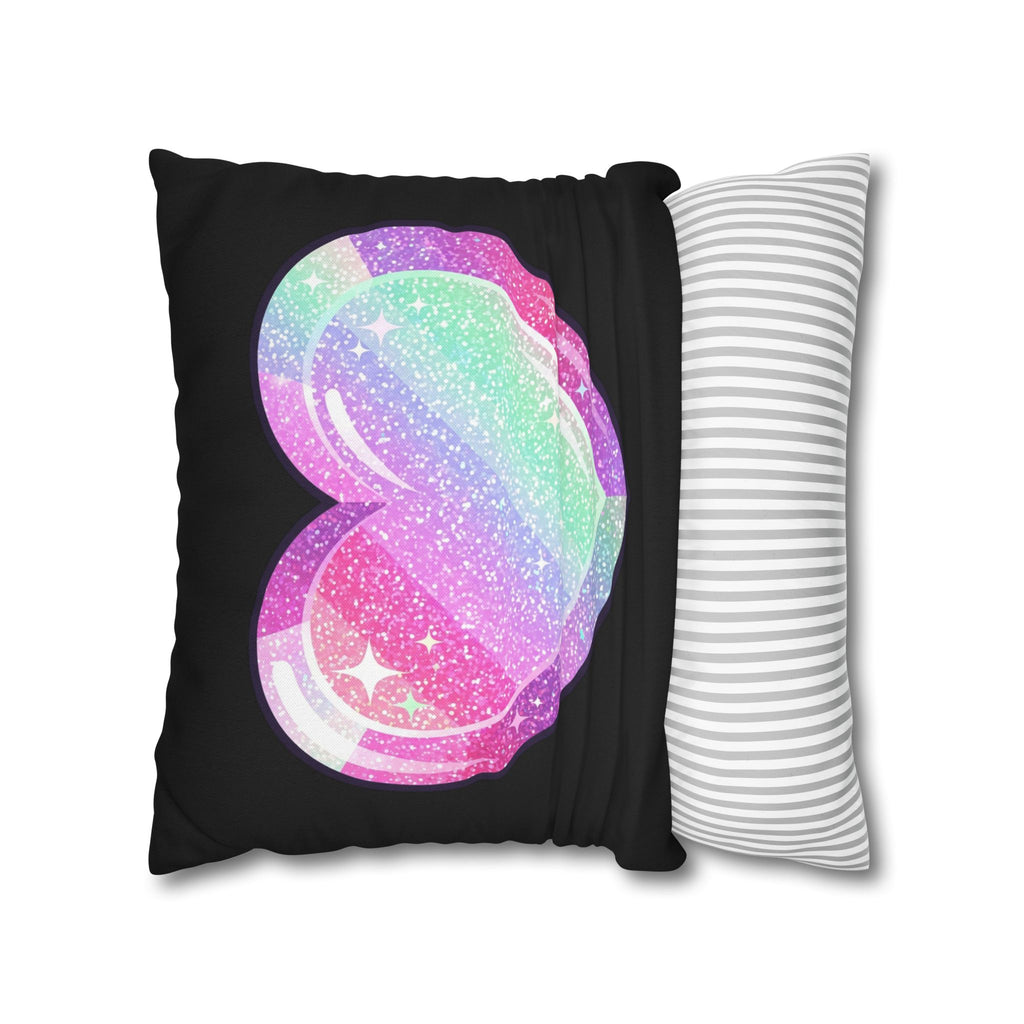 Pastel Glitter Heart Pillowcase Spun Polyester Square Pillowcase- Black