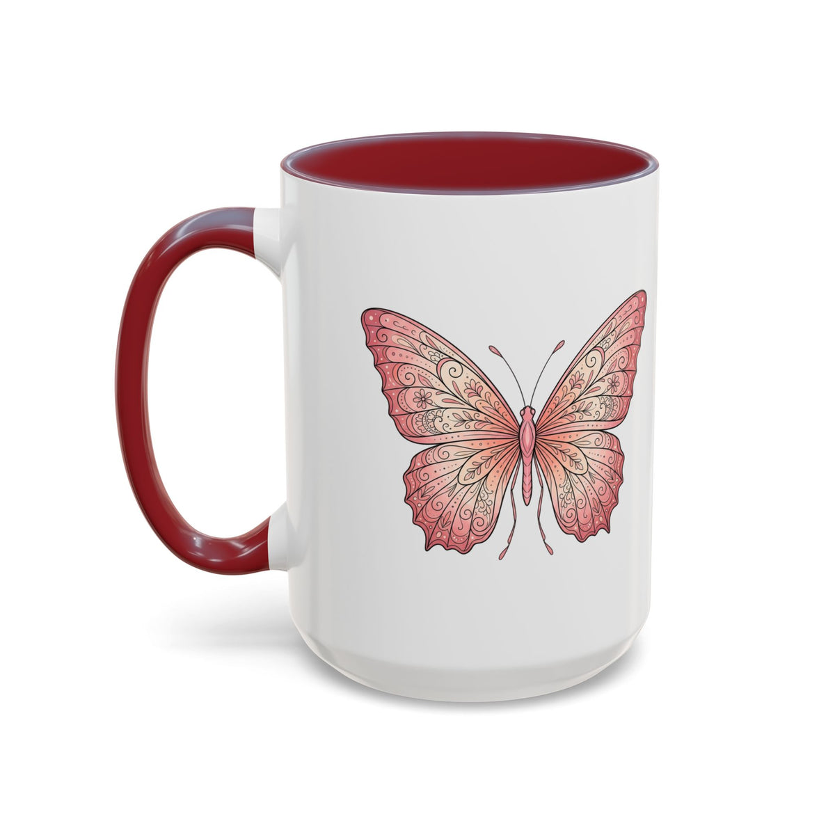 Pink Watercolor Butterfly Accent Coffee Mug — Floral Boho Tea & Coffee Cup (11/15oz)