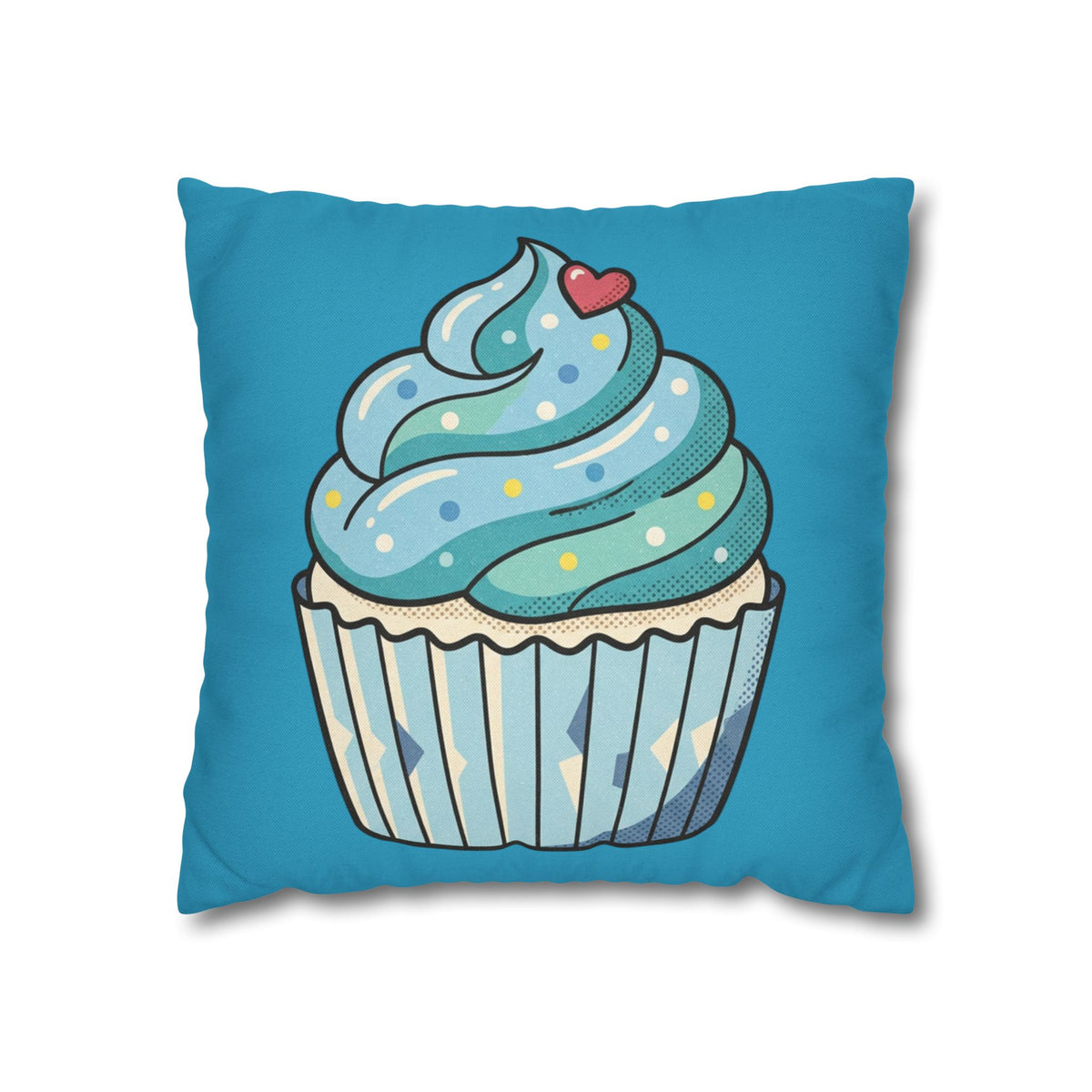 Cupcake Throw Pillow — Cute Blue Dessert Decorative Cushion for Kids & Bakery Lovers- Turquoise
