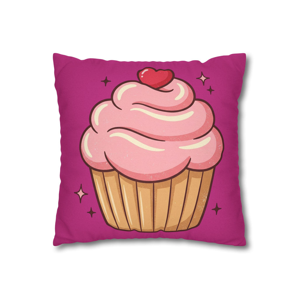 Pink Cupcake Spun Polyester Square Pillowcase- Magenta