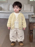 Korean Style Autumn Boys' 3-Piece Set, Simple Jacket, Striped T-Shirt, Cartoon Casual Pants, Kids Outfit