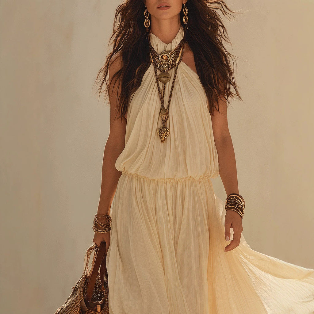Halter neck and waist cinching dress