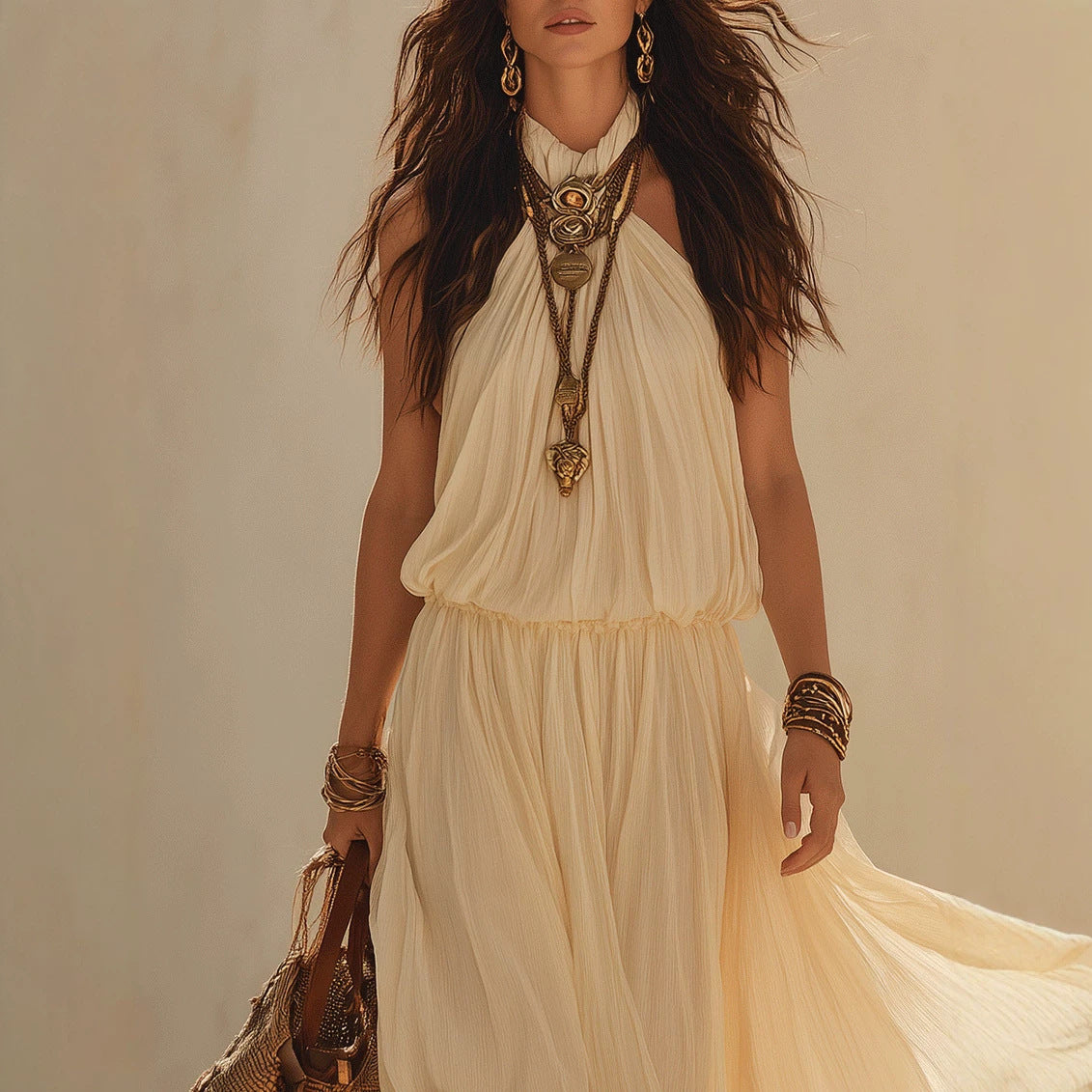Halter neck and waist cinching dress