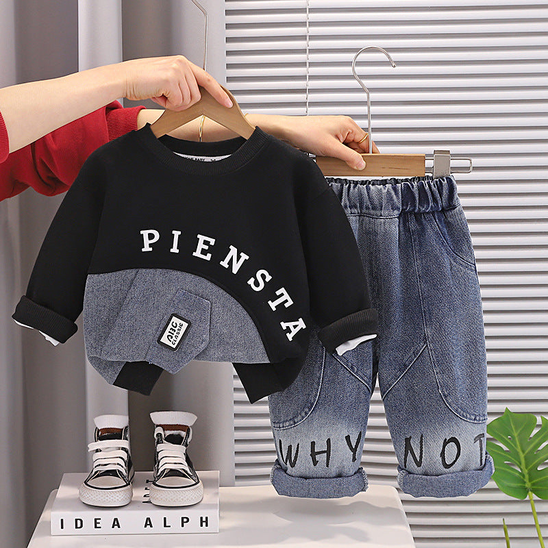 Baby casual hoodie long sleeved two-piece set for boys