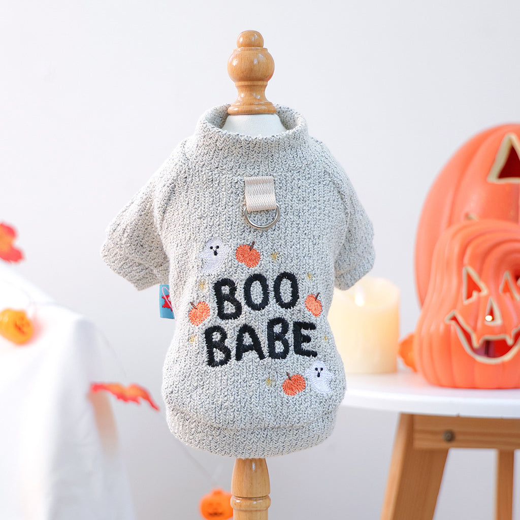 Cute Pet Clothing for Small Dogs and Cats, Halloween Pumpkin Ghost Crewneck Sweater