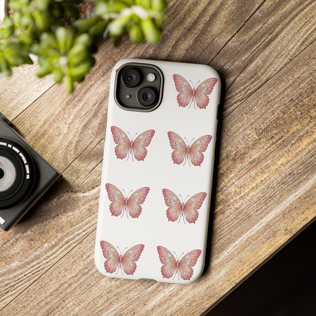 Pink Butterfly Tough Phone Case — Floral Pattern Protective Cover