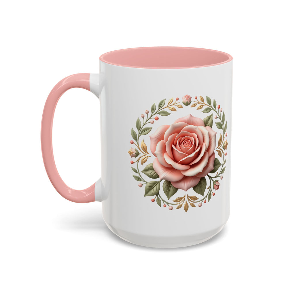 Rose Wreath Accent Coffee Mug — Floral 11/15oz Tea & Coffee Cup