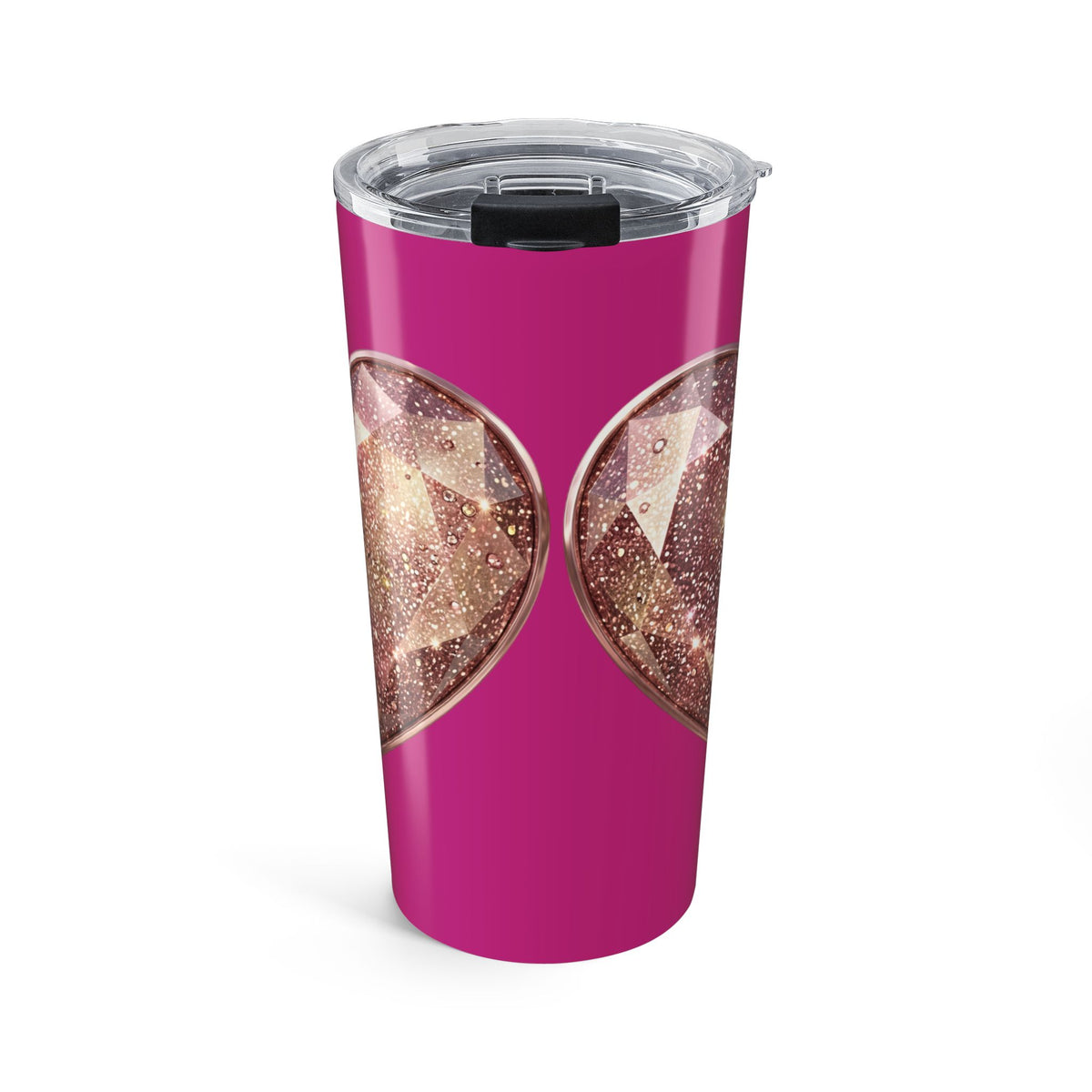 20oz Glitter Heart Tumbler – Insulated Travel Cup- Magenta