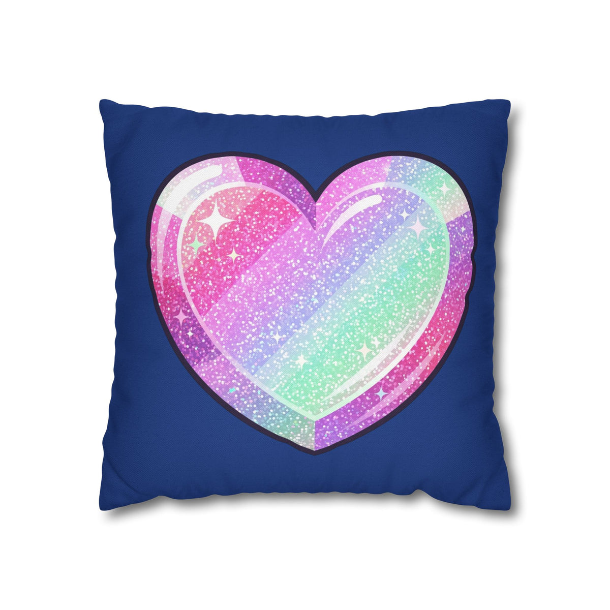 Pastel Glitter Heart Pillowcase Spun Polyester Square Pillowcase- Navy