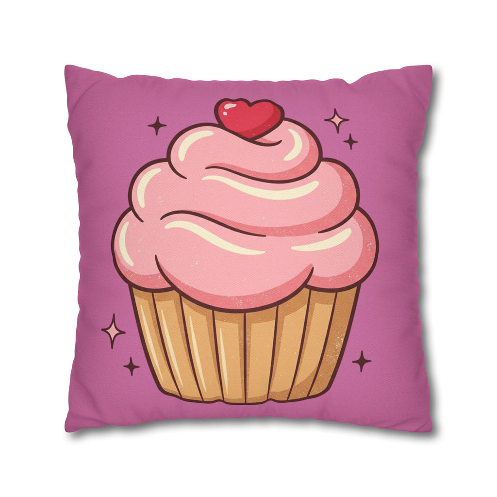 Pink Cupcake Spun Polyester Square Pillowcase- Light Pink