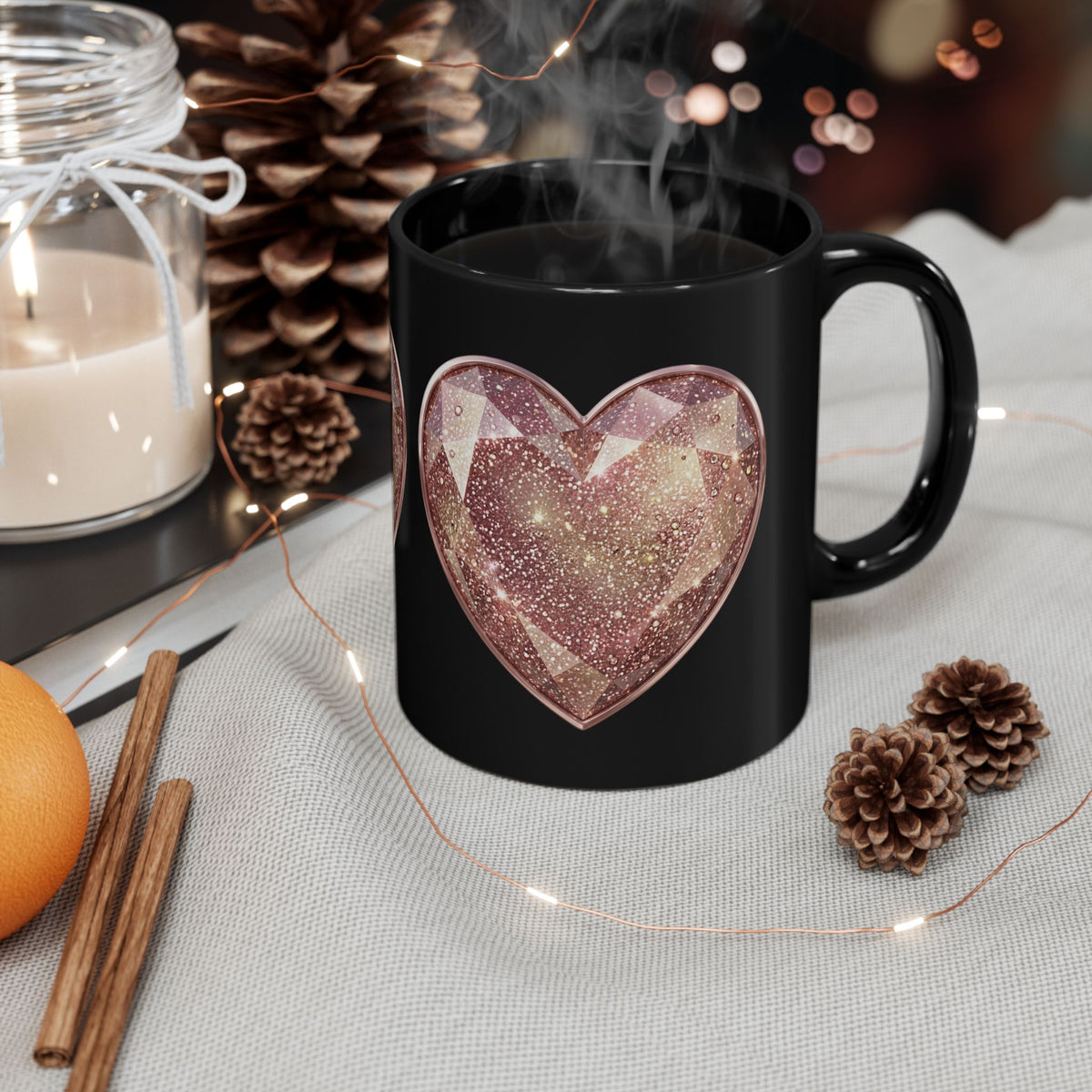 Rose Gold Heart Black Mug (11oz, 15oz)